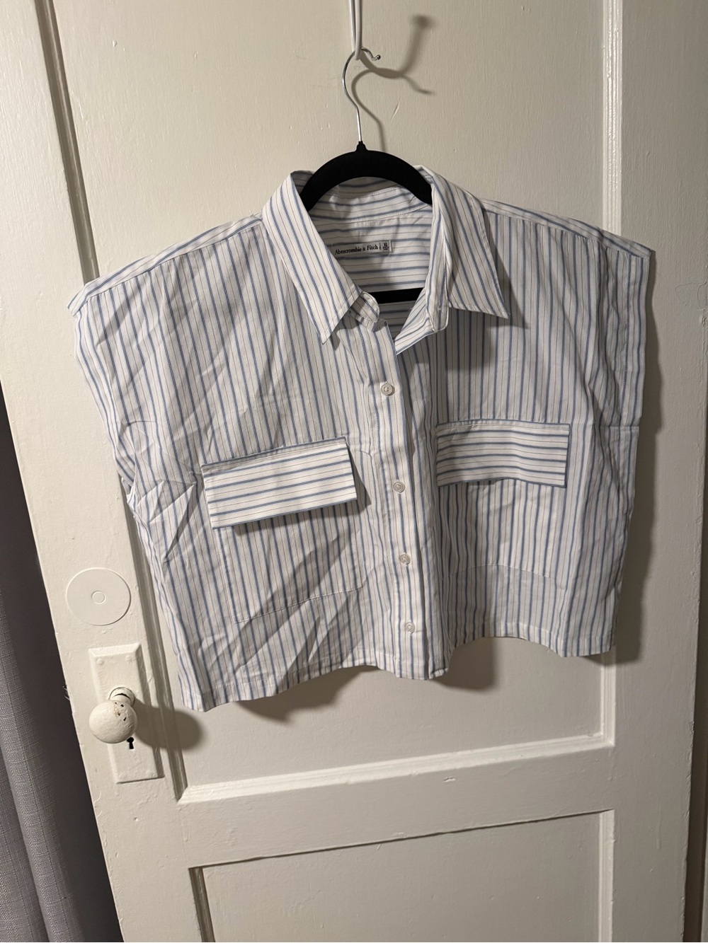 NWOT Abercrombie & Fitch Sleeveless Striped Cropped Utility Shirt Cotton Sz XL